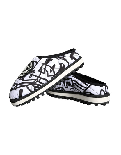 Dolce &amp;amp; Gabbana Svarta Vita Quiltade Logotyp Sandaler Tofflor Skor