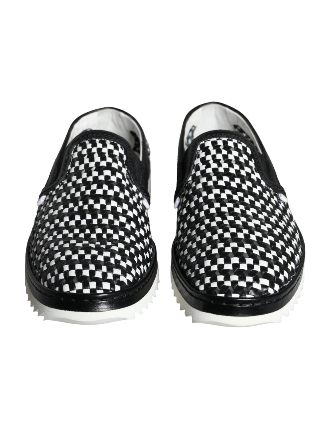 Dolce &amp;amp; Gabbana Svarta Vita Vävda Slip-On Loafers Herrskor