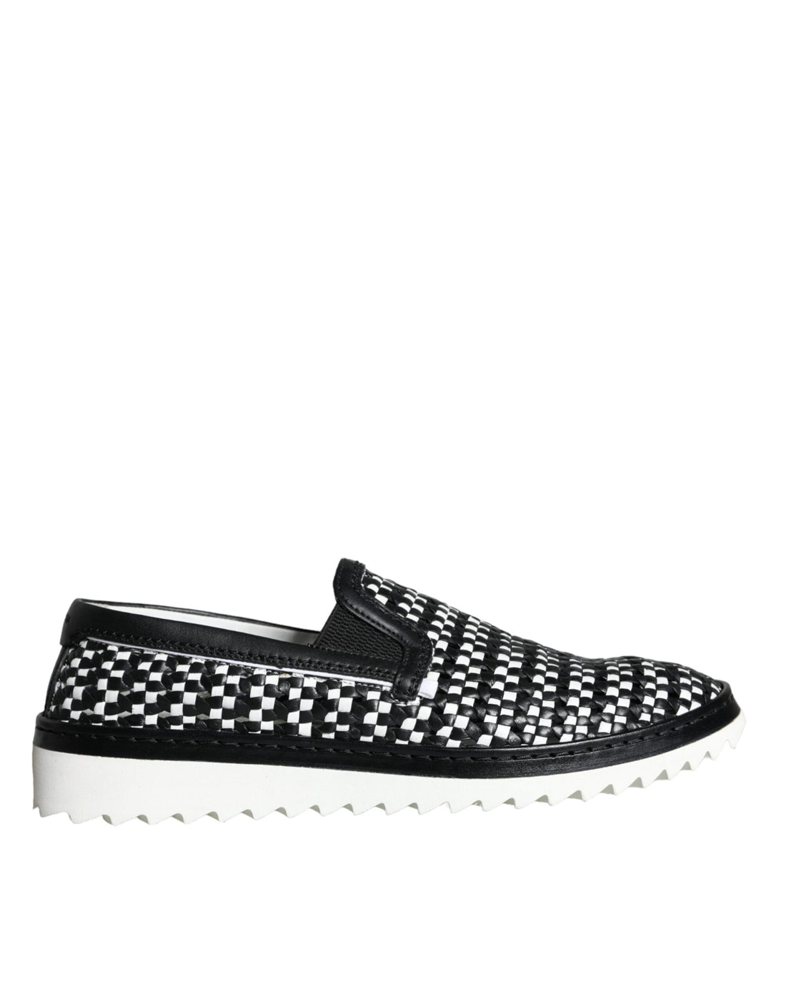 Dolce &amp;amp; Gabbana Svarta Vita Vävda Slip-On Loafers Herrskor
