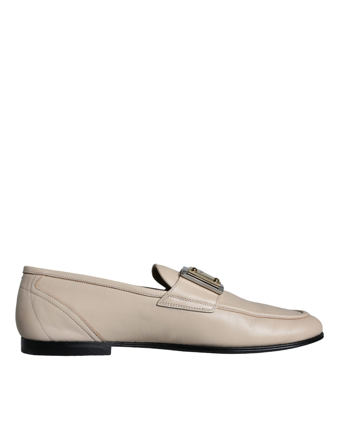 Dolce &amp;amp; Gabbana Beige Läder Logotypplack Slip-On Loafers Herrskor