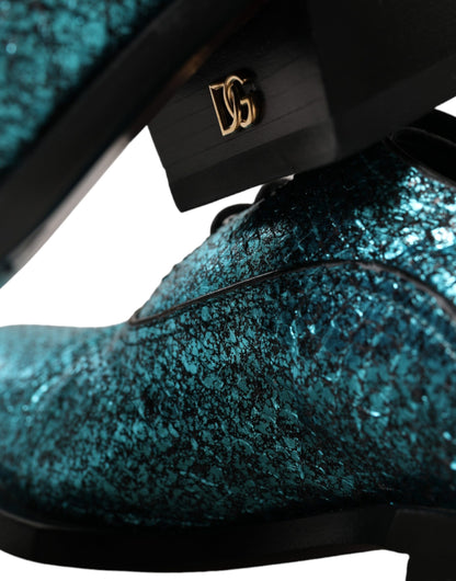 Dolce &amp;amp; Gabbana Blå Läder Derby Block Heels Finskor