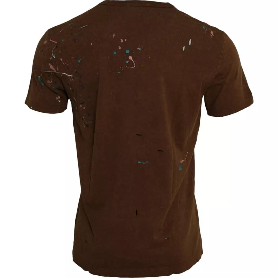Dolce &amp;amp; Gabbana Brun Color Splash Bomull Rund Hals T-shirt