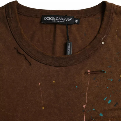 Dolce &amp;amp; Gabbana Brun Color Splash Bomull Rund Hals T-shirt