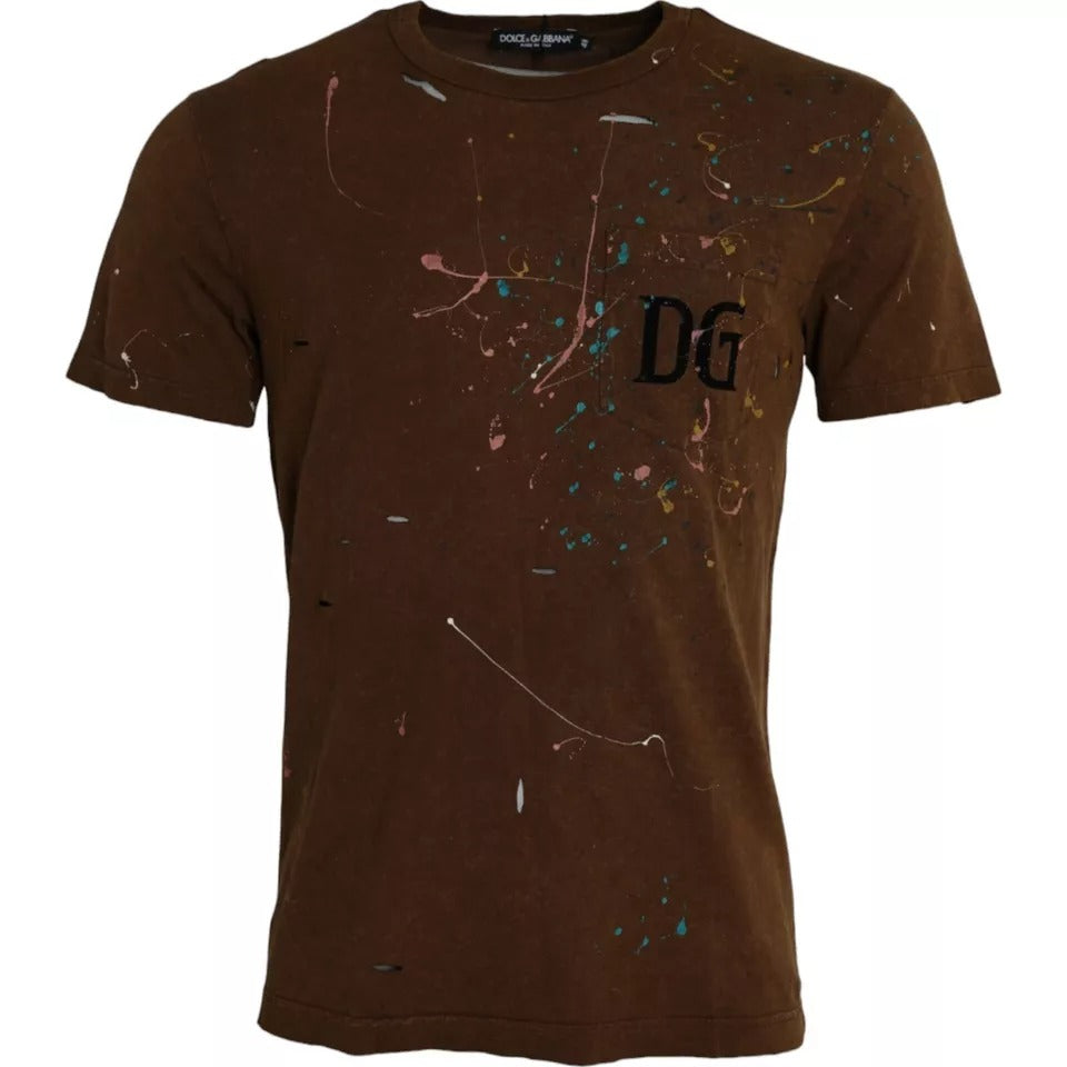 Dolce &amp;amp; Gabbana Brun Color Splash Bomull Rund Hals T-shirt