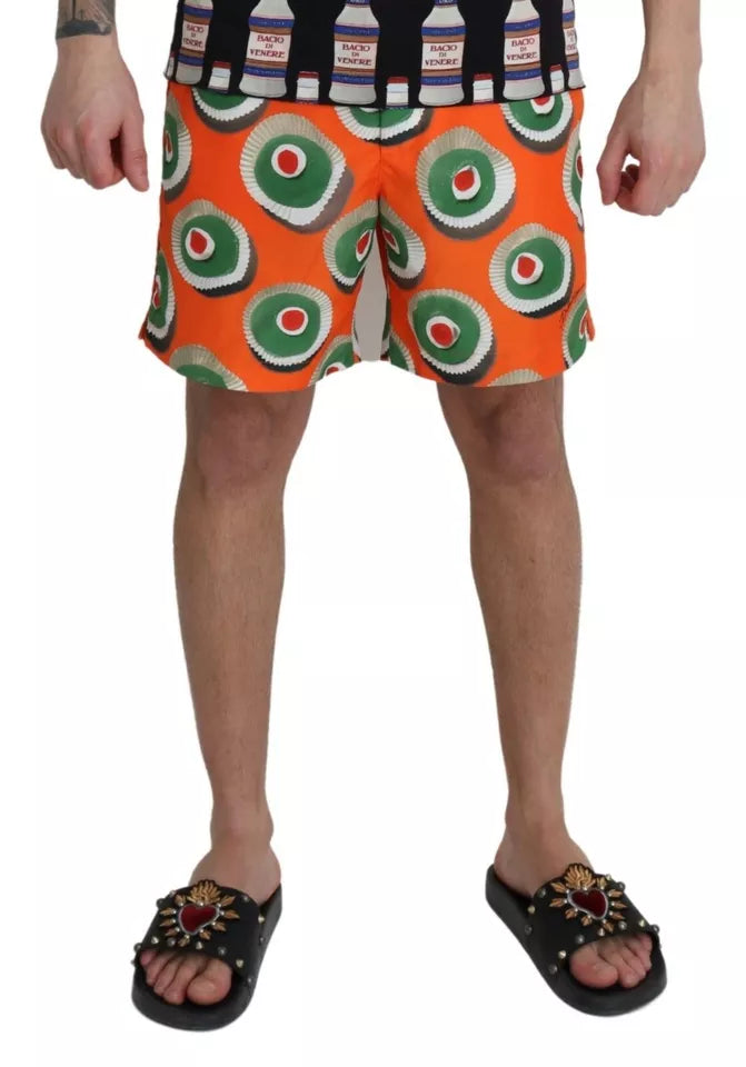 Dolce &amp;amp; Gabbana Orange Cupcake Beachwear Shorts Badkläder