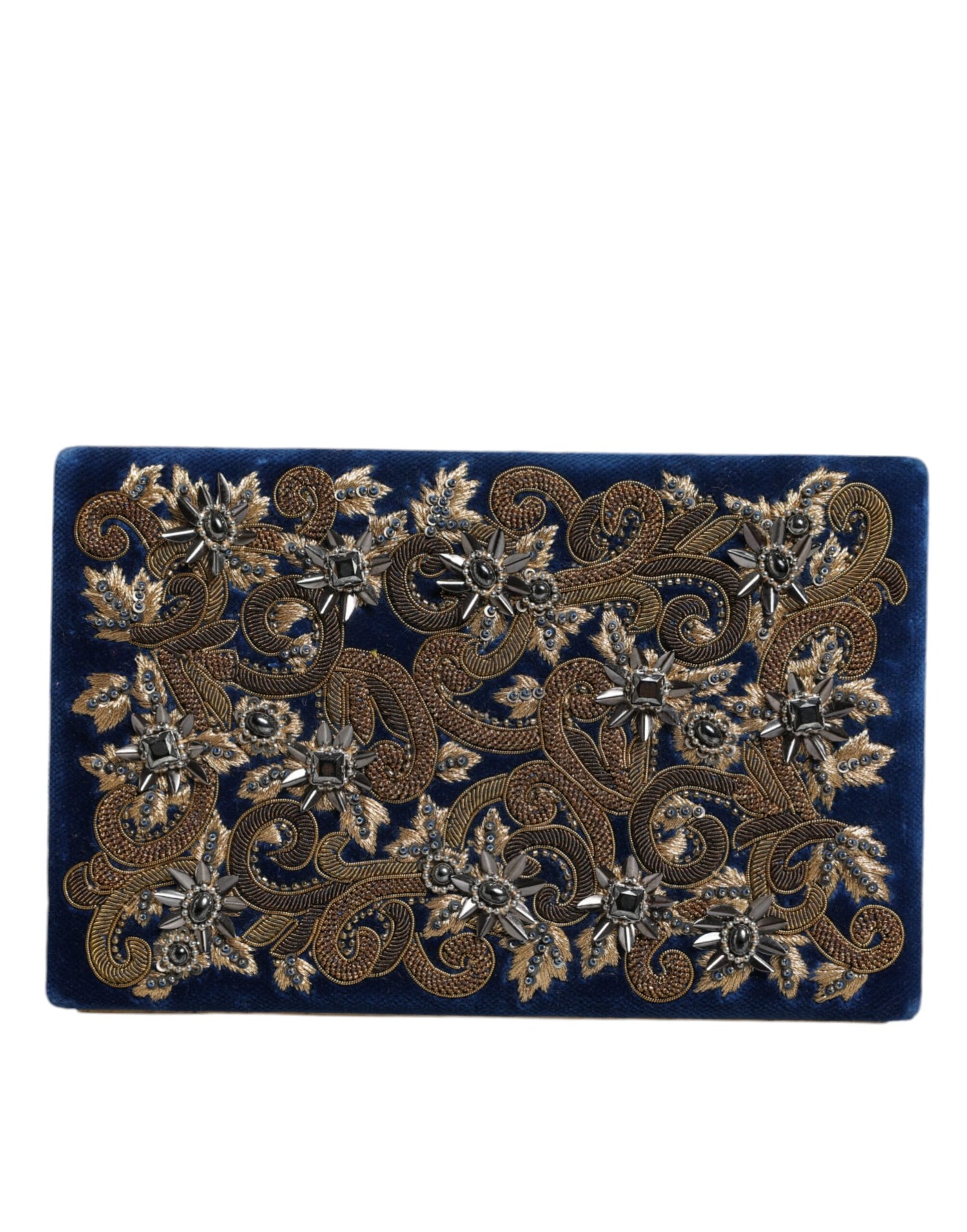 Dolce &amp;amp; Gabbana Blå Sammet Kuvertväska med Guldfärgad Ram