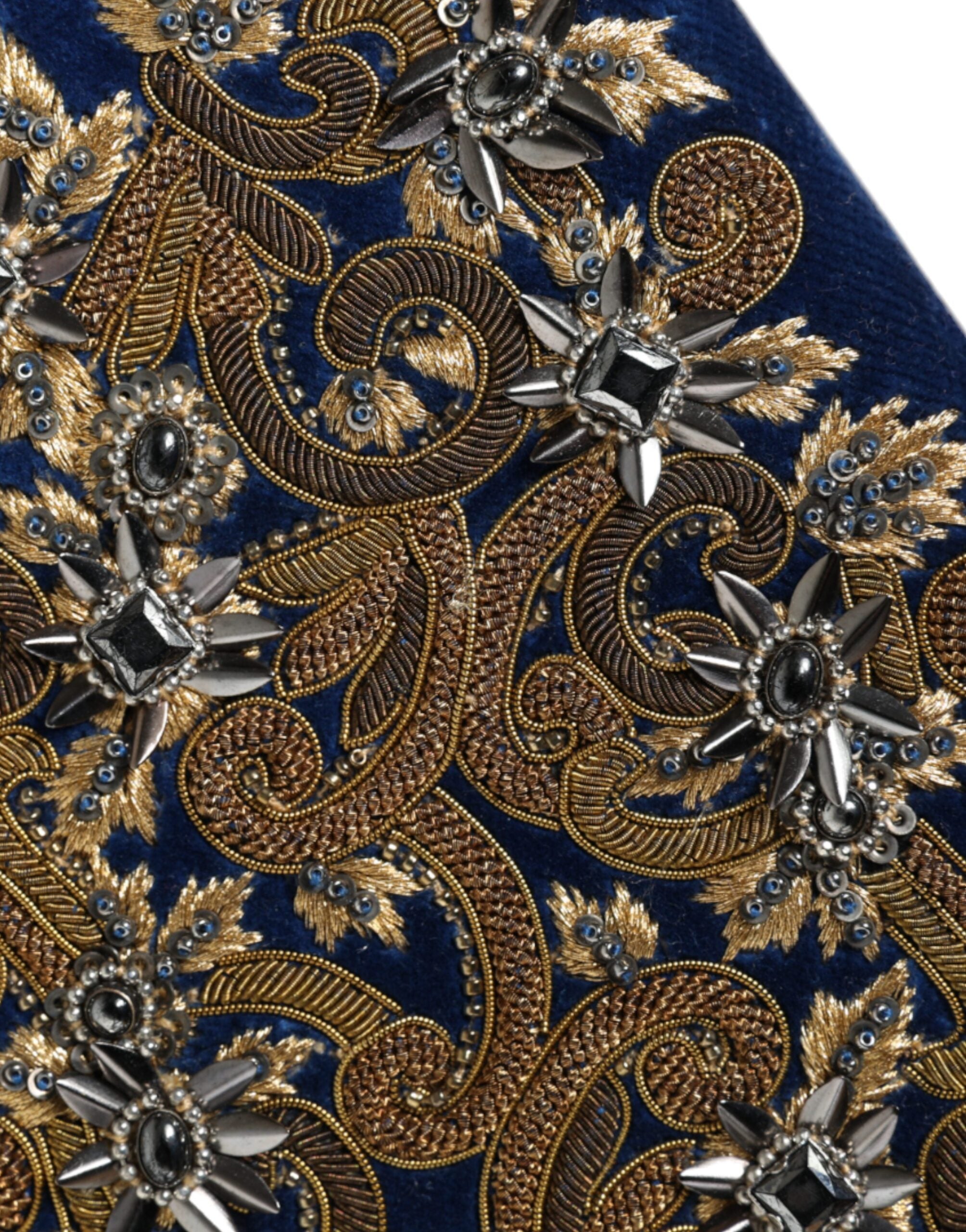 Dolce &amp;amp; Gabbana Blå Sammet Kuvertväska med Guldfärgad Ram