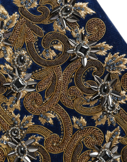 Dolce &amp;amp; Gabbana Blå Sammet Kuvertväska med Guldfärgad Ram