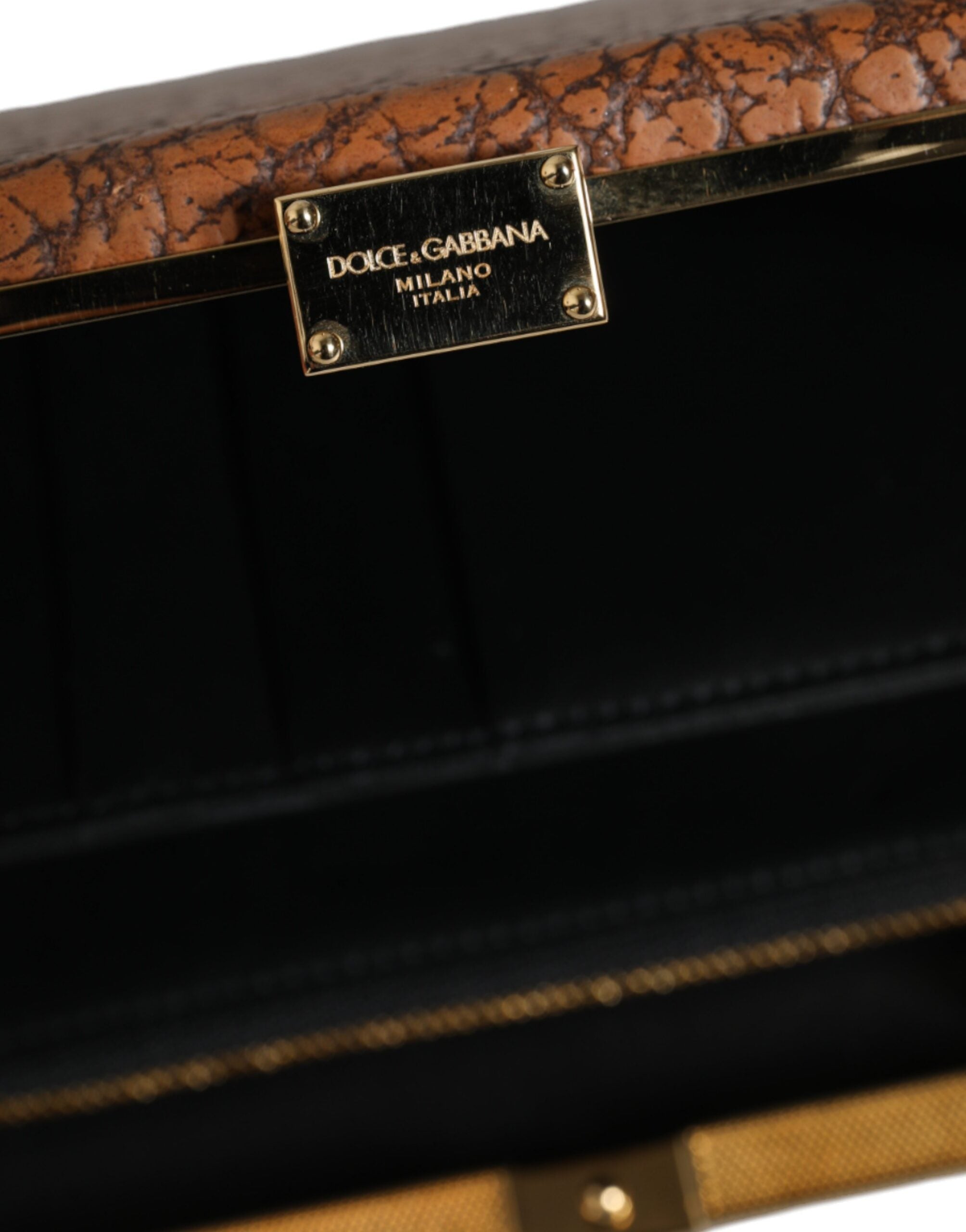 Dolce &amp;amp; Gabbana Brun Läderkuvertväska med Guldfärgad Ram