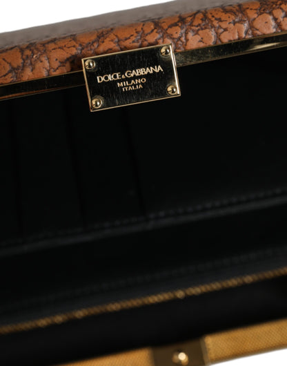 Dolce &amp;amp; Gabbana Brun Läderkuvertväska med Guldfärgad Ram