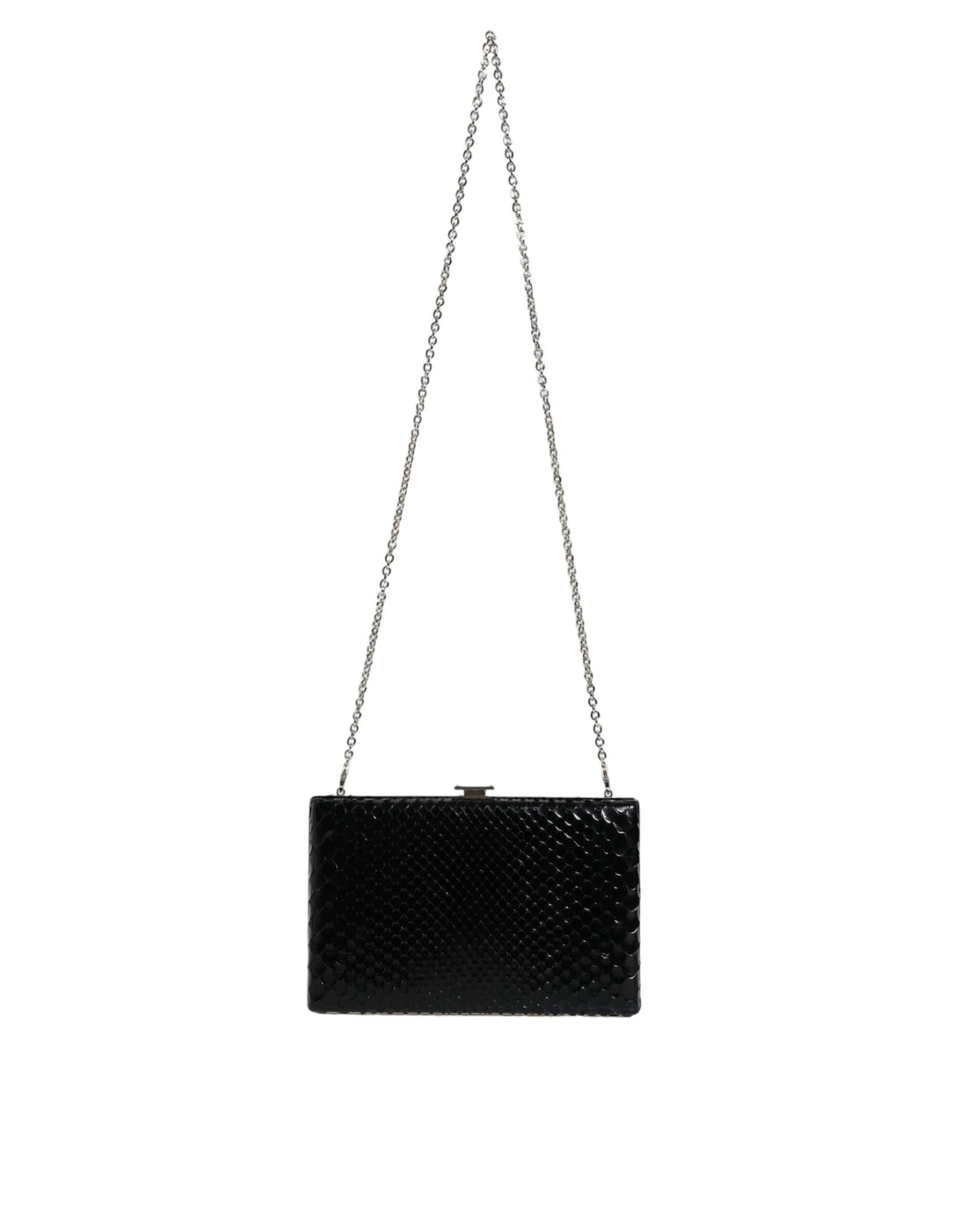 Dolce &amp;amp; Gabbana Svart Läder Silverfärgad Kuvertväska Mini Axelremsväska