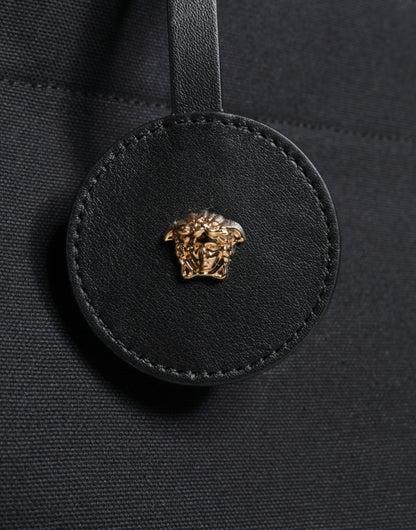 Versace svart axelväska i läder med kanvas och logotyp