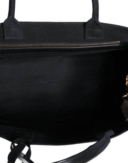Versace svart axelväska i läder med kanvas och logotyp