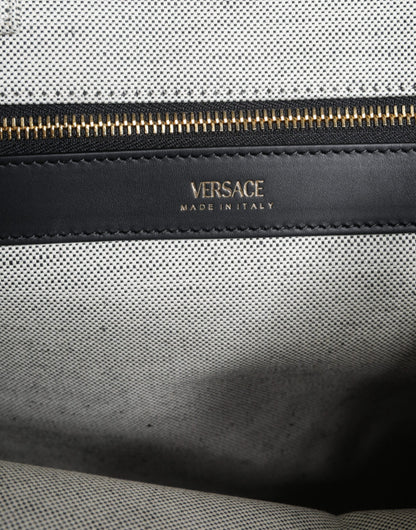 Versace Vit Axelremsväska i läder med topphandtag och logotyp