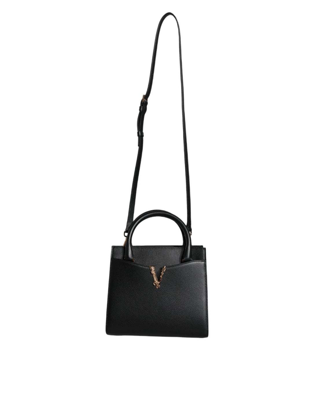 Versace Liten Svart Axelremsväska i Läder med Topphandtag