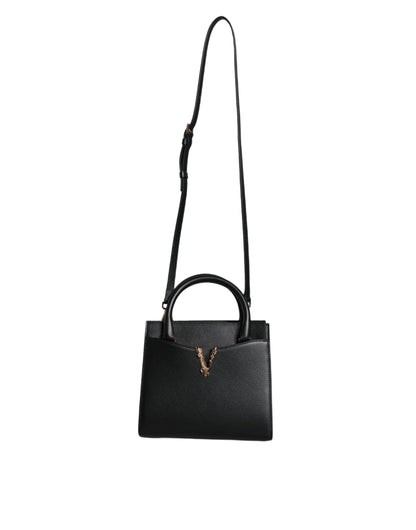 Versace Liten Svart Axelremsväska i Läder med Topphandtag