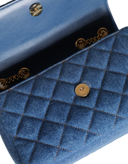 Versace Blå Quilted Denim Läder Axelremsväska