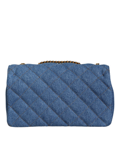 Versace Blå Quilted Denim Läder Axelremsväska