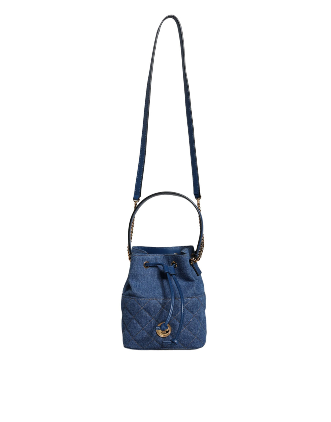 Versace Blå Quilted Denim Läder Axelremsväska