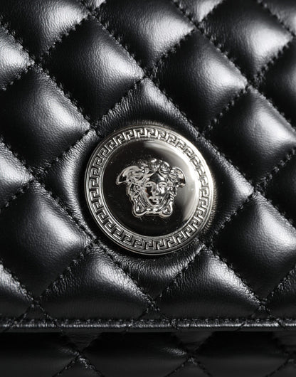 Versace svart quiltad axelväska i lammskinnsläder