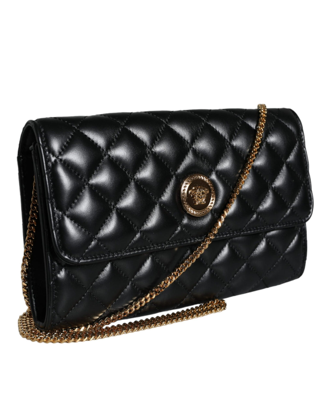 Versace svart quiltad axelväska i nappaläder