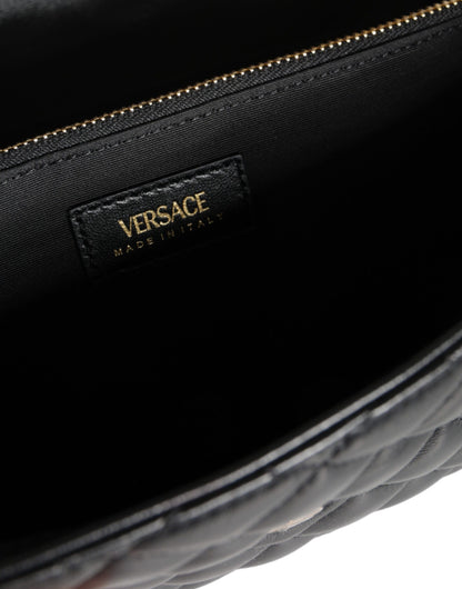 Versace svart quiltad axelväska i nappaläder
