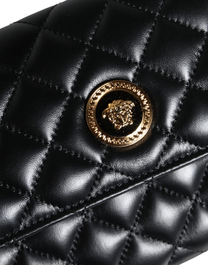 Versace svart quiltad axelväska i nappaläder