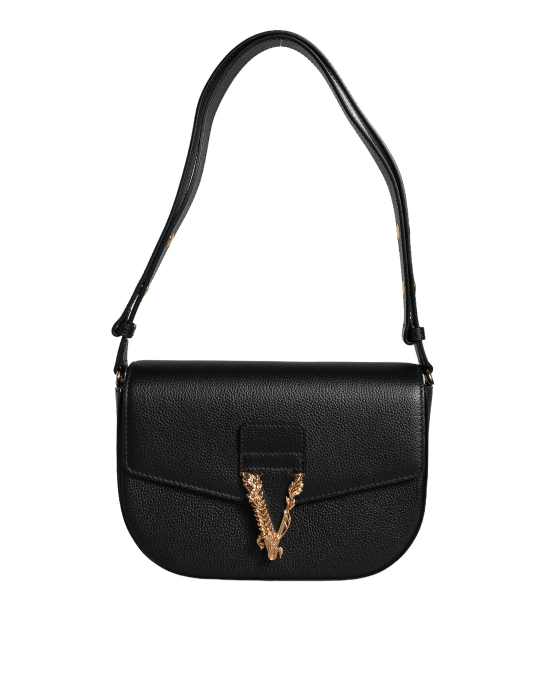 Versace svart kornig kalvläder axelväska med logotyp