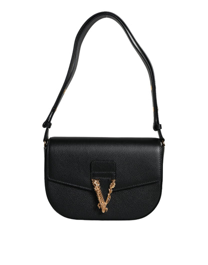 Versace svart kornig kalvläder axelväska med logotyp