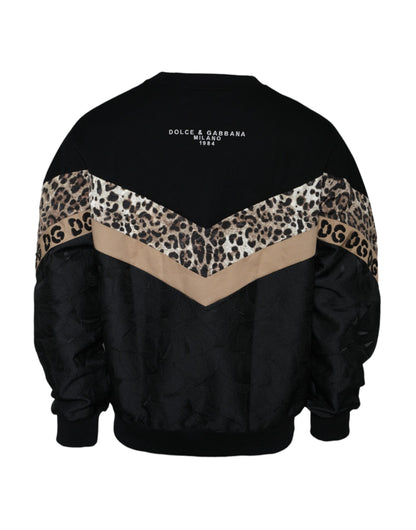 Dolce &amp;amp; Gabbana Svart Leopard Rund Halsad Sweatshirt