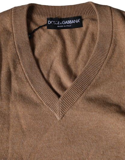Dolce &amp;amp; Gabbana Brun Kashmir Stickad V-ringad Pullovertröja