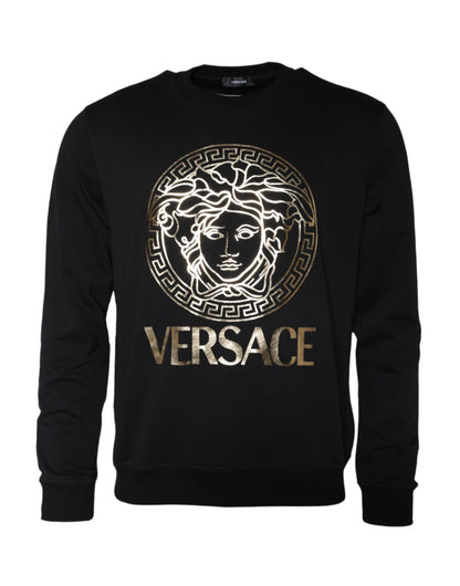 Versace Svart Medusa Fleece Bomull Rund Halsad Sweatshirt