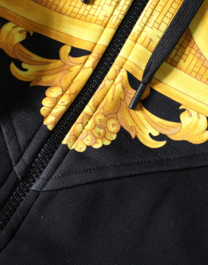Versace Svart Medusa-tryckt bomullshoodie med dragkedjaSweatshirttröja