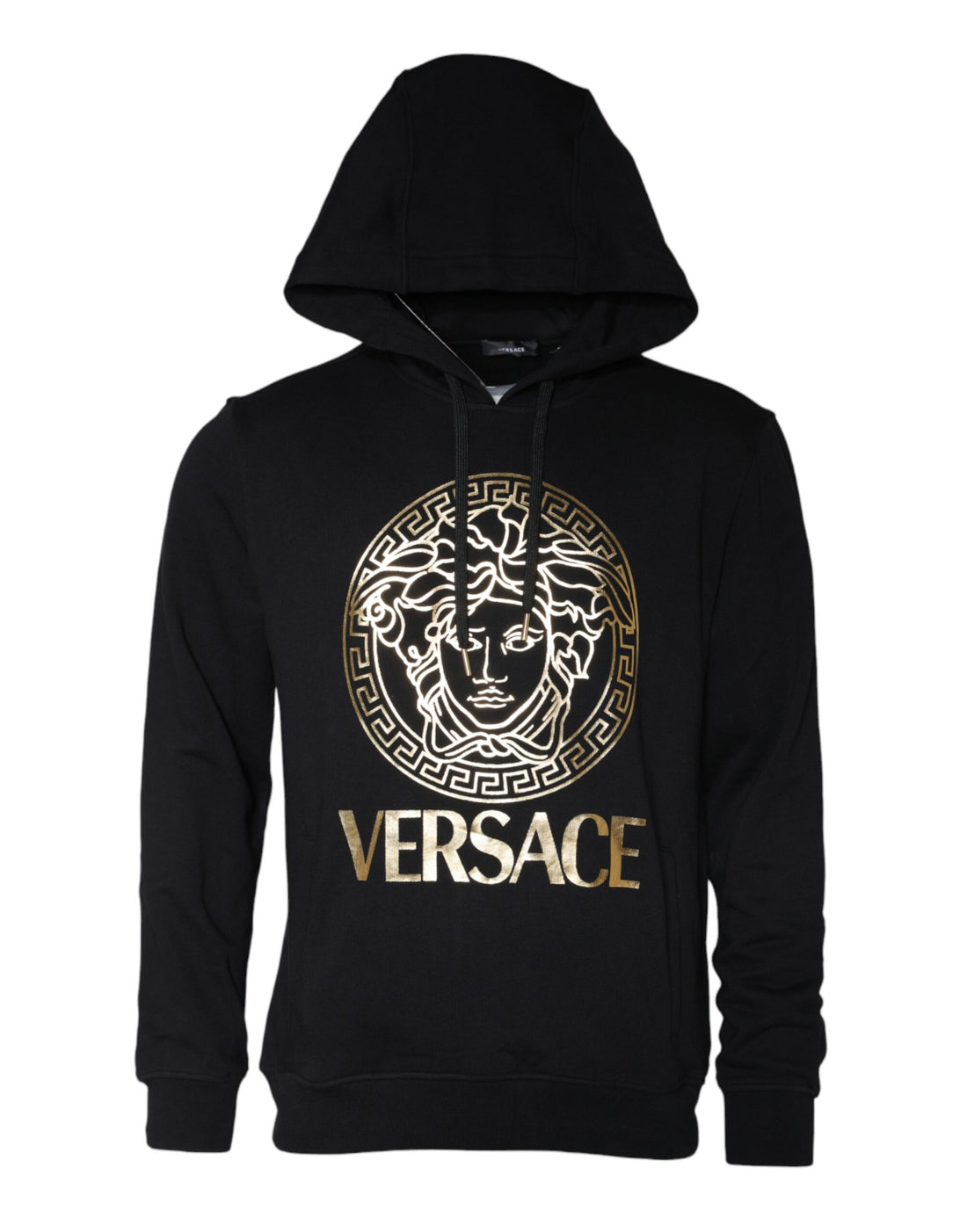 Versace Svart Medusa-tryckt bomullshuvtröjaPullover-tröja