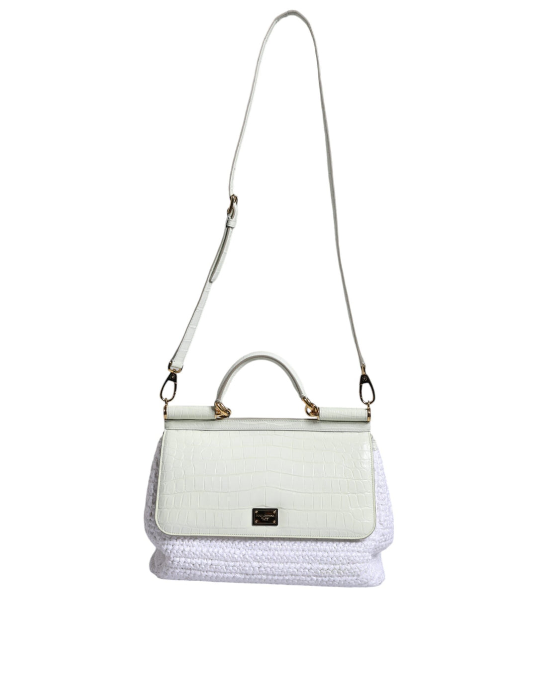 Dolce &amp;amp; Gabbana Vit Rafia Läder Sicily Axelremsväska