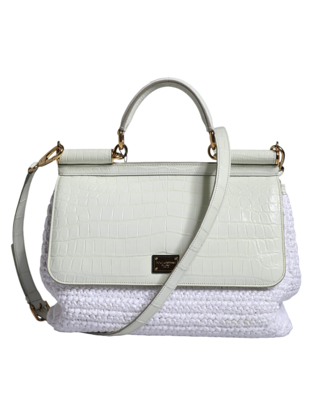 Dolce &amp;amp; Gabbana Vit Rafia Läder Sicily Axelremsväska