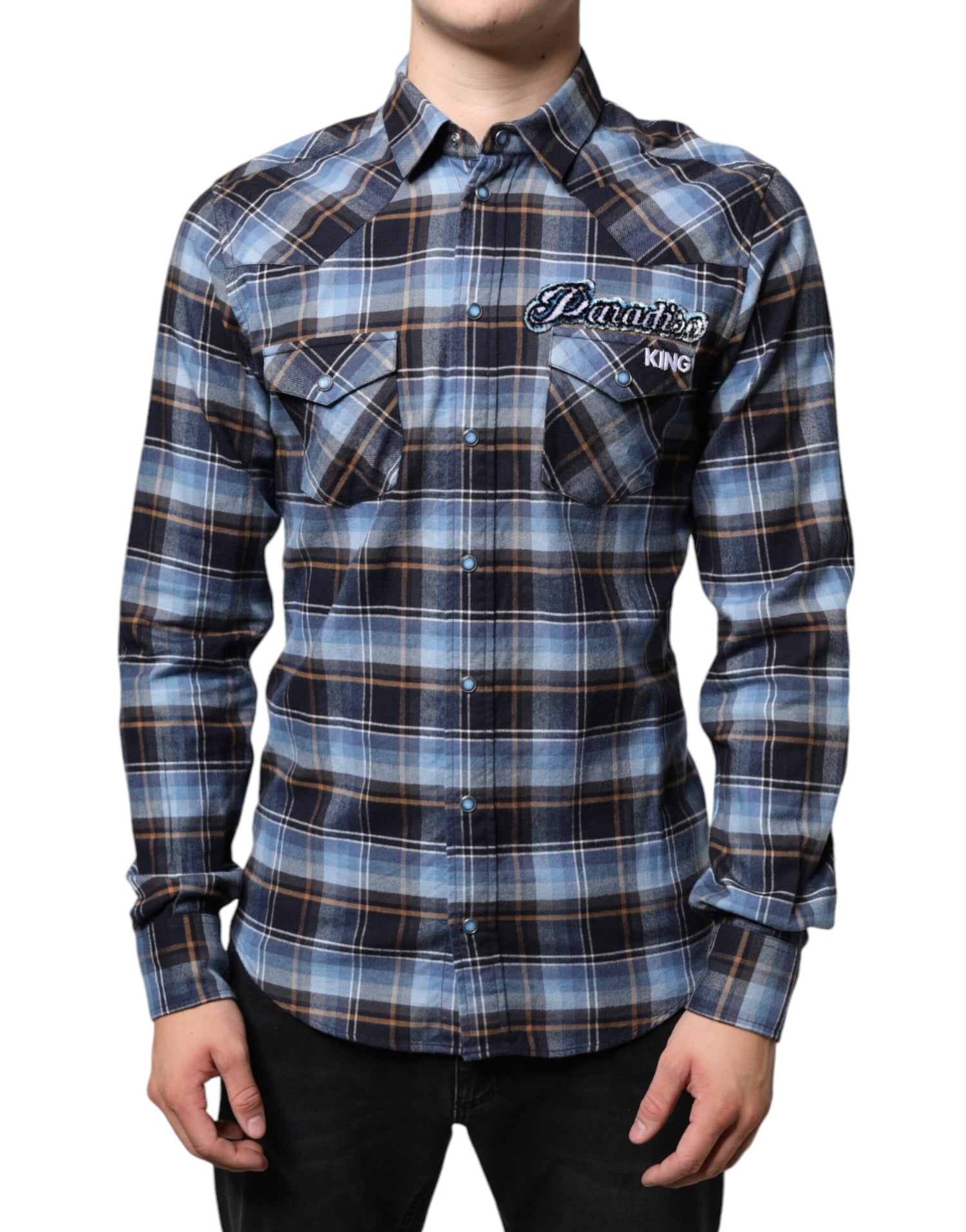 Dolce &amp;amp; Gabbana Flerfärgad Rutig Paradiso Patch Slim Fit Skjorta