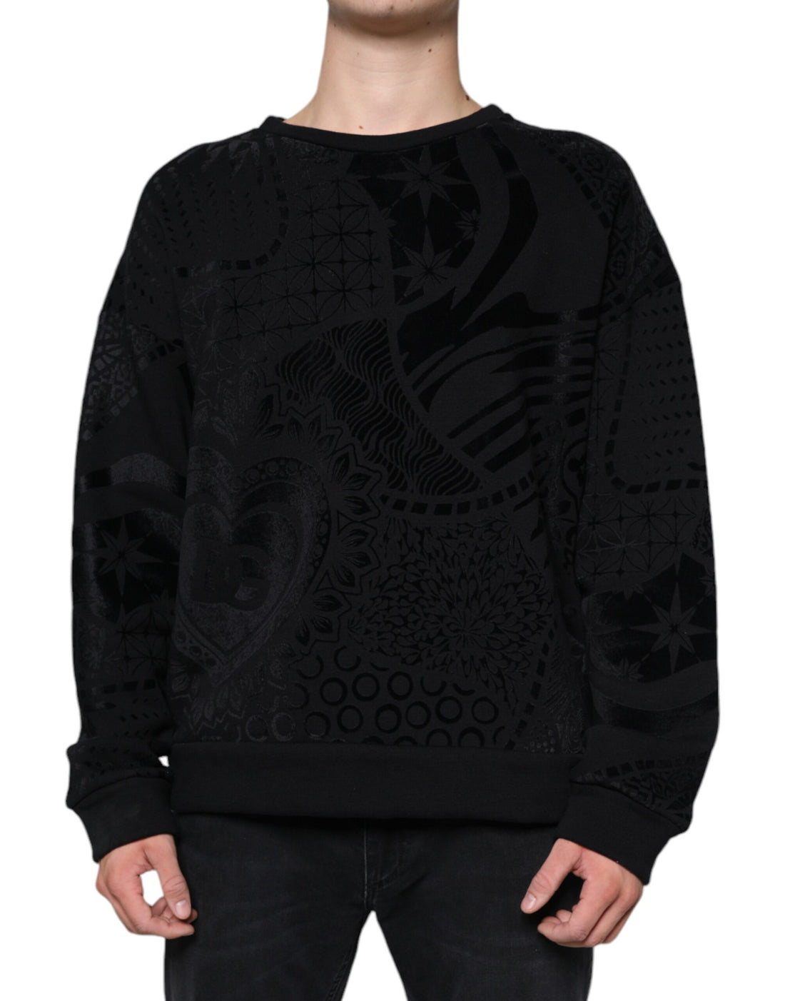 Dolce &amp;amp; Gabbana Svart Mönstrad Rund Halsad Sweatshirt