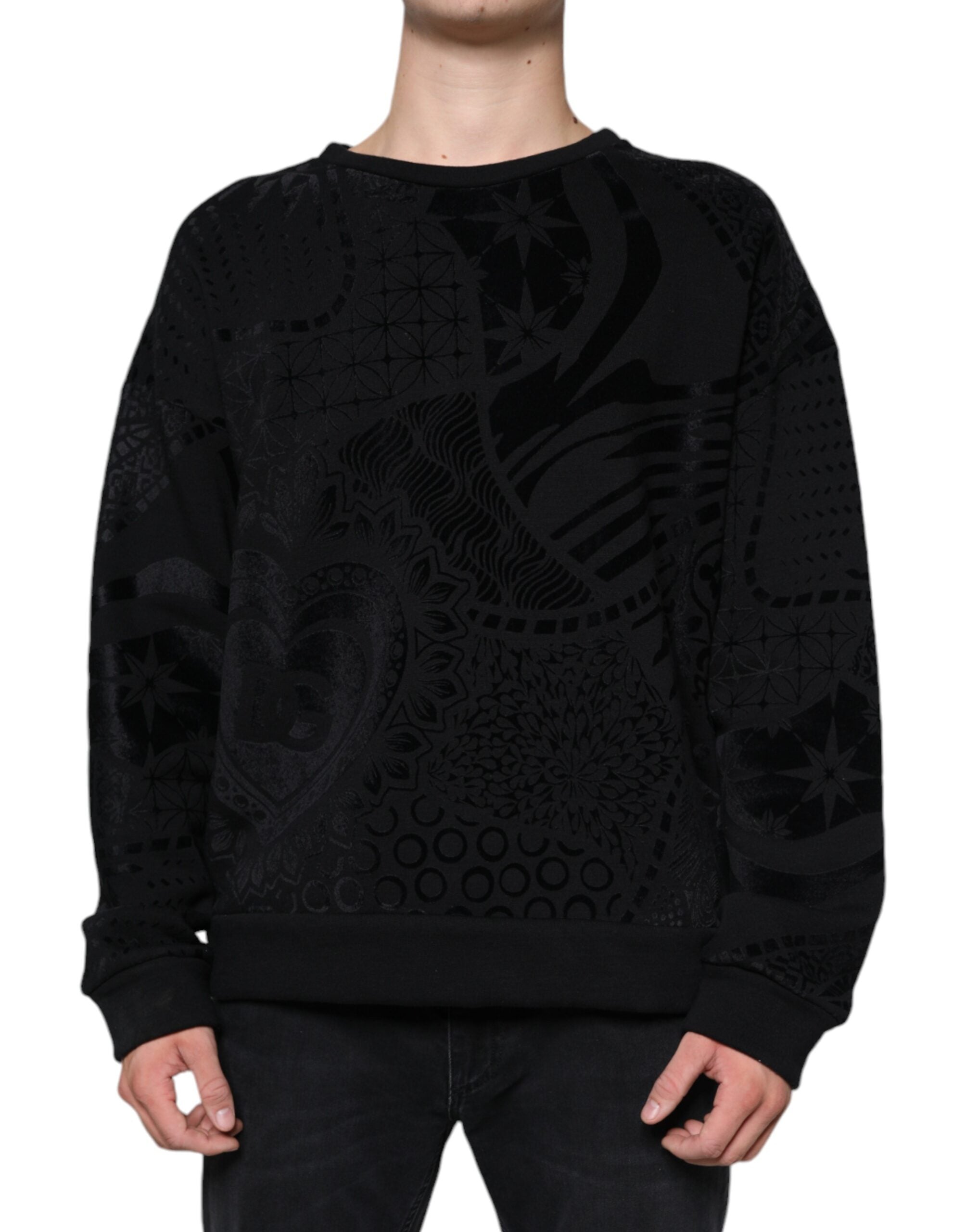 Dolce &amp;amp; Gabbana Svart Mönstrad Rund Halsad Sweatshirt