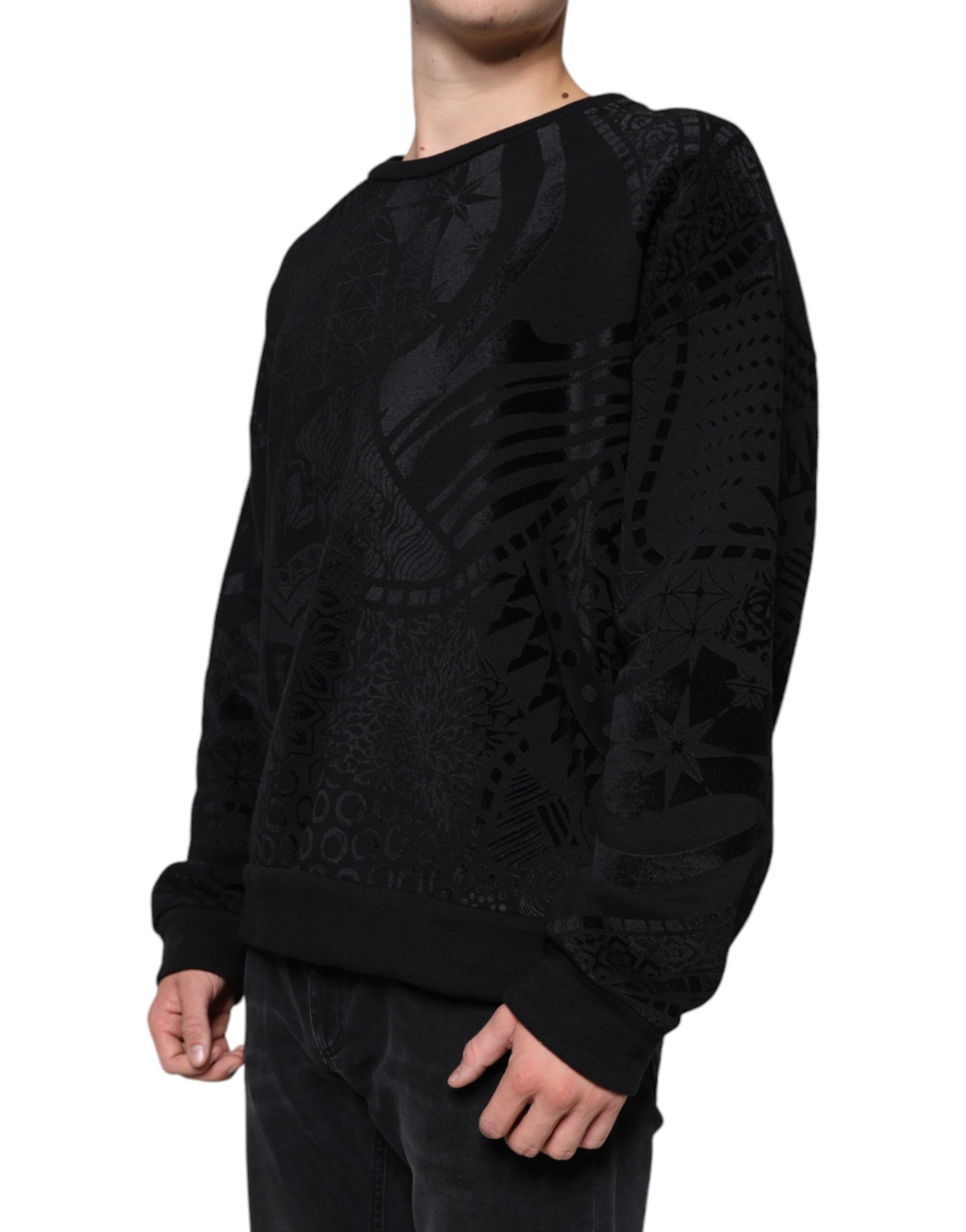 Dolce &amp;amp; Gabbana Svart Mönstrad Rund Halsad Sweatshirt