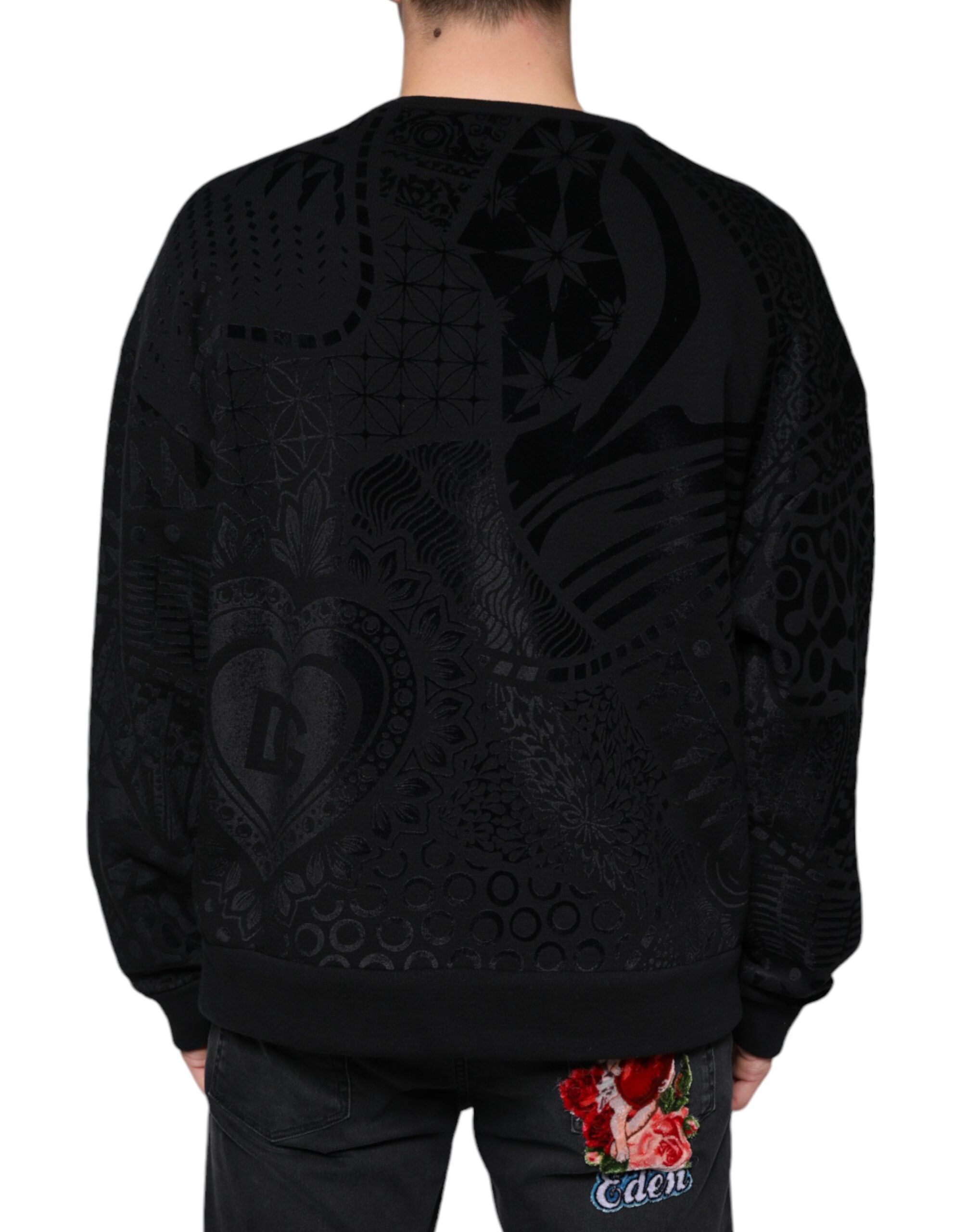 Dolce &amp;amp; Gabbana Svart Mönstrad Rund Halsad Sweatshirt