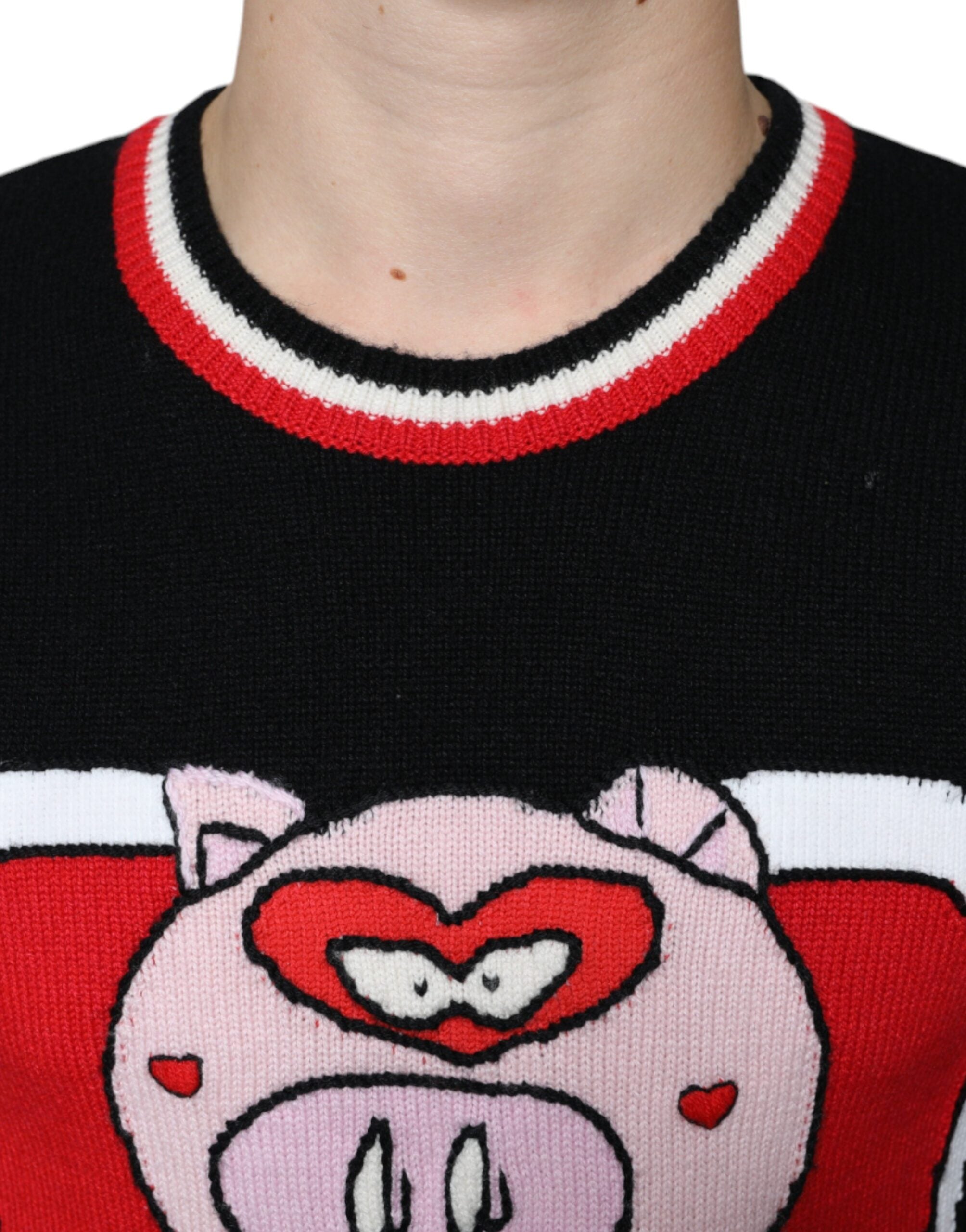 Dolce &amp;amp; Gabbana Svart Cashmere Pig of the Year Pullover-tröja