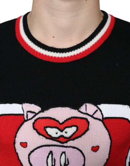 Dolce &amp;amp; Gabbana Svart Cashmere Pig of the Year Pullover-tröja