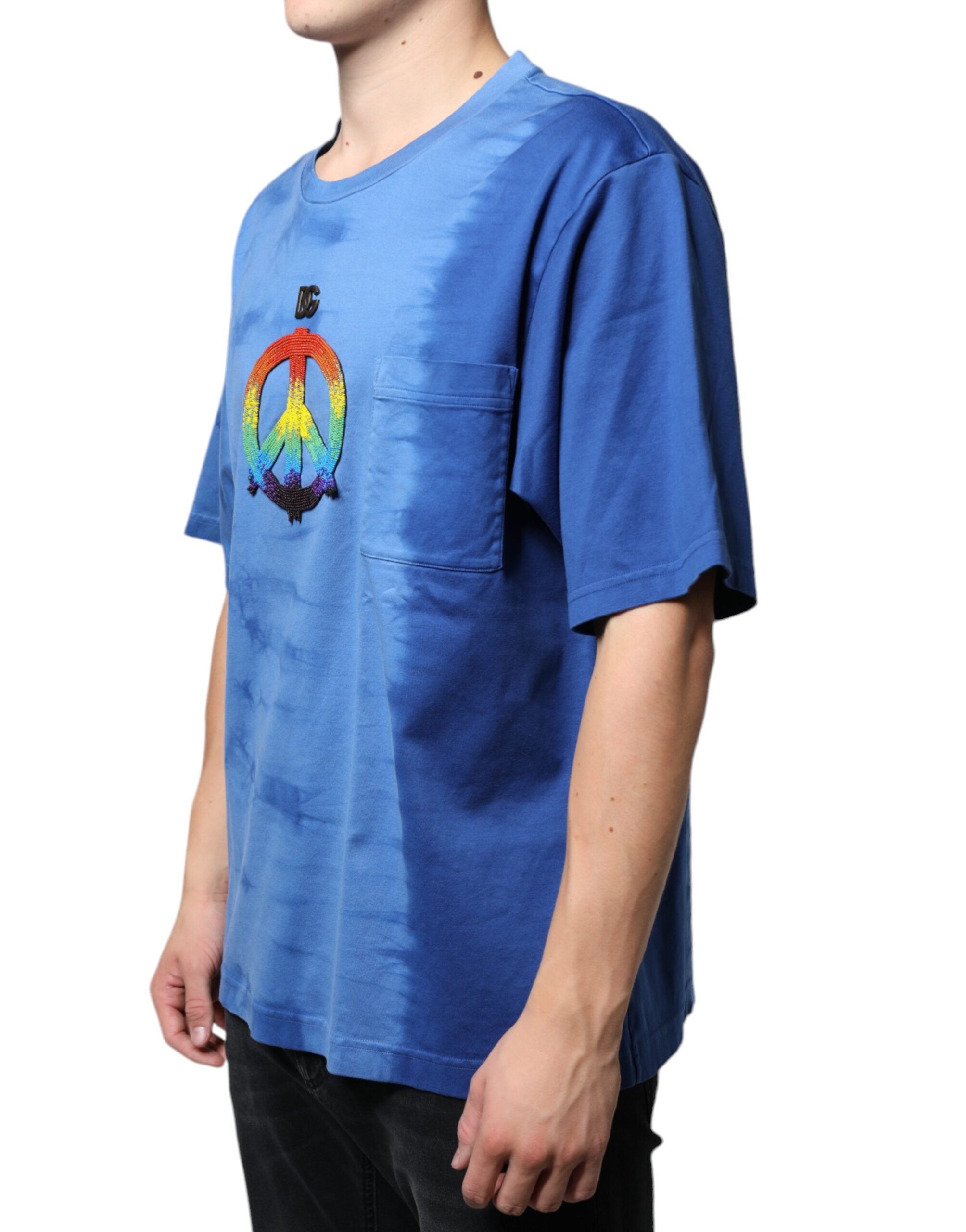 Dolce &amp;amp; Gabbana Blå Tie-Dye Peace Sign Bomulls-T-shirt