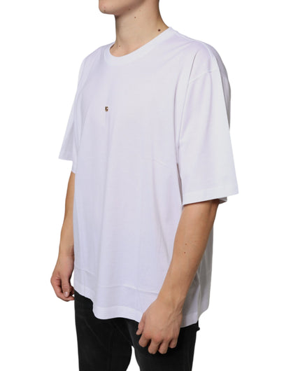 Dolce &amp;amp; Gabbana Vit Metall DG Logo Bomull Kortärmad T-shirt