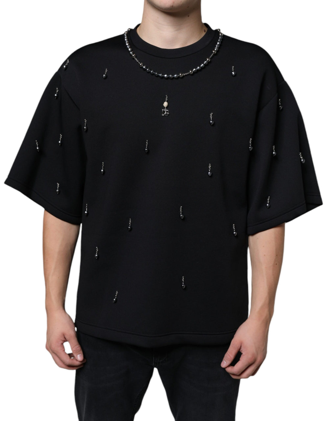 Dolce &amp;amp; Gabbana Svart Polyester Halsband Utsmyckad T-shirt