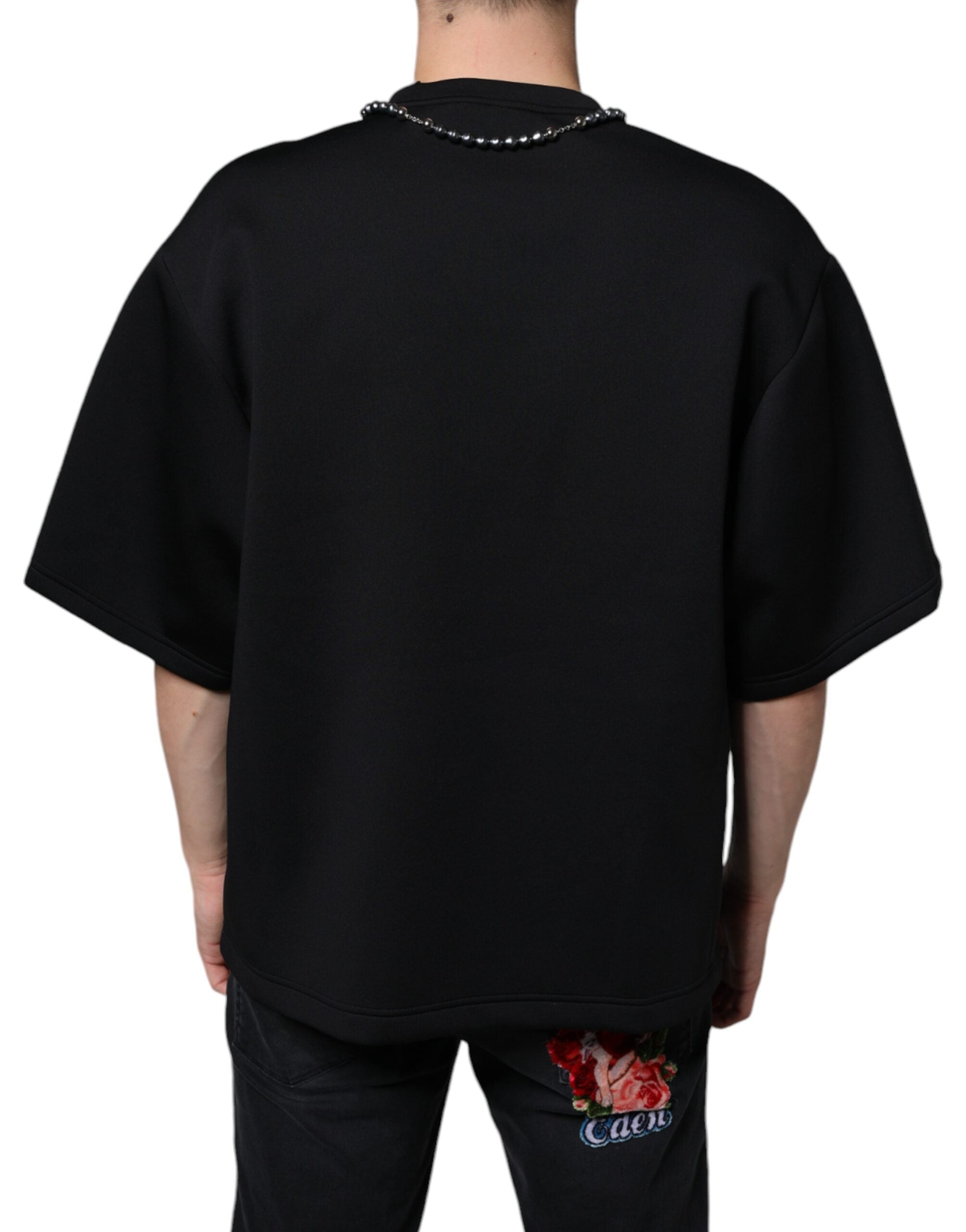 Dolce &amp;amp; Gabbana Svart Polyester Halsband Utsmyckad T-shirt