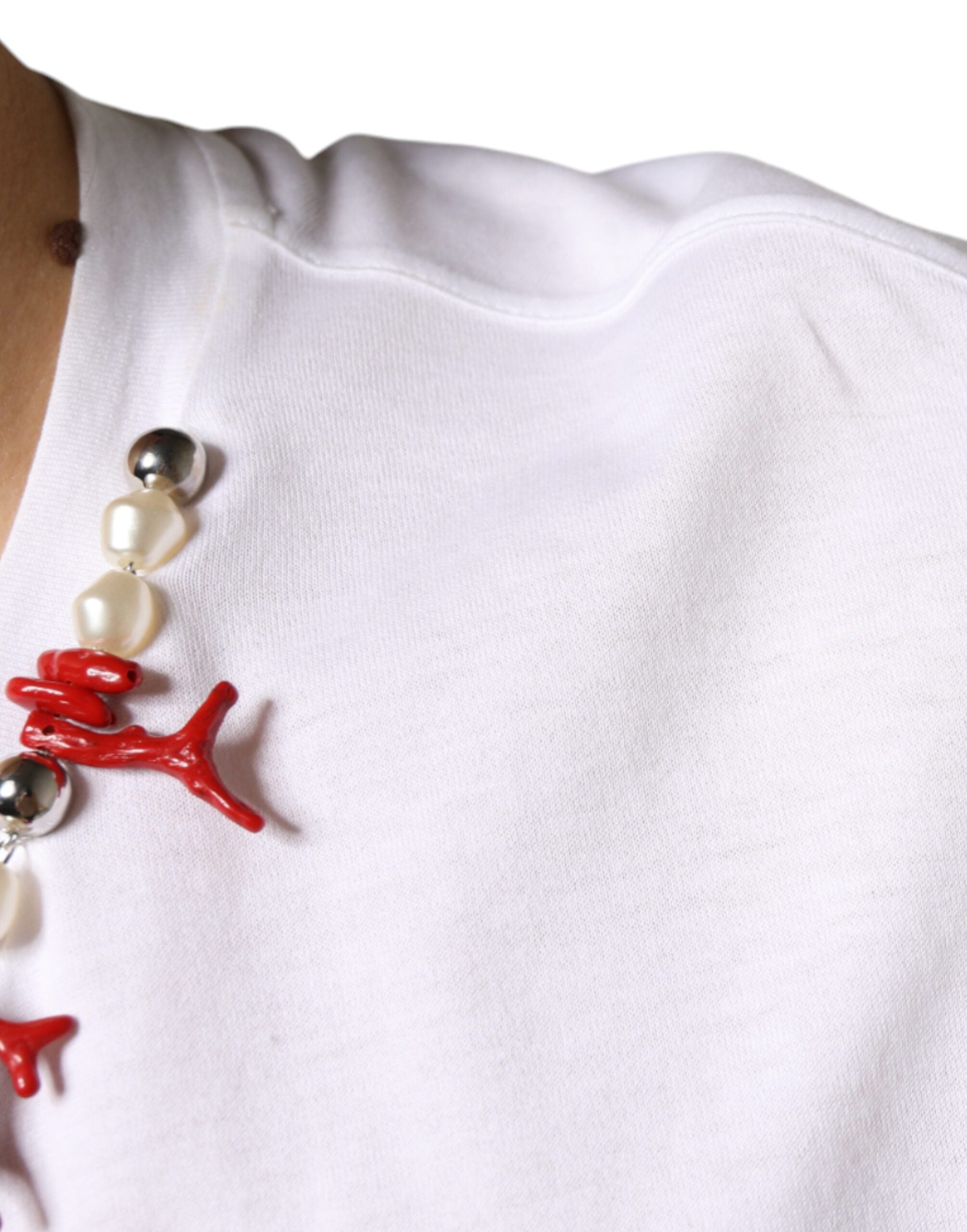 Dolce &amp;amp; Gabbana Vit bomullshalsbands-t-shirt med utsmyckning
