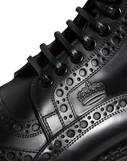 Dolce &amp;amp; Gabbana Svarta Läderstövlar Med Snörning, Halvhög Vaden