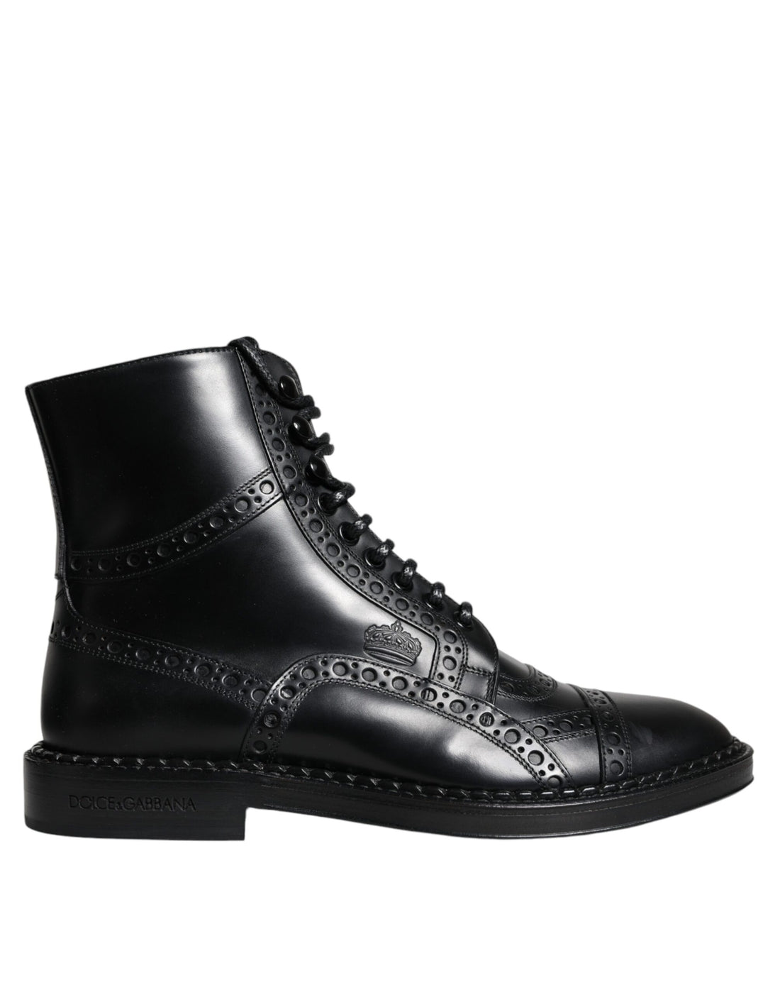 Dolce &amp;amp; Gabbana Svarta Läderstövlar Med Snörning, Halvhög Vaden